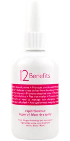 12 Benefits Rapid Blowout Argan Oil Blow Dry Spray 3.4 Oz