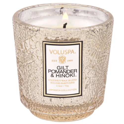 Voluspa Petite Pedestal Candle-Gilt Pomander And Hinoki 3 Voluspa Petite Pedestal Candle-Gilt Pomander And Hinoki